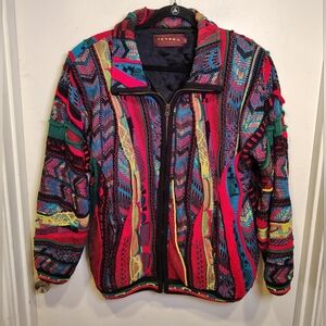Tundra Canada Men's Vintage 90's Colorful 3D Knit Zip Up Sweater Jacket Sz M